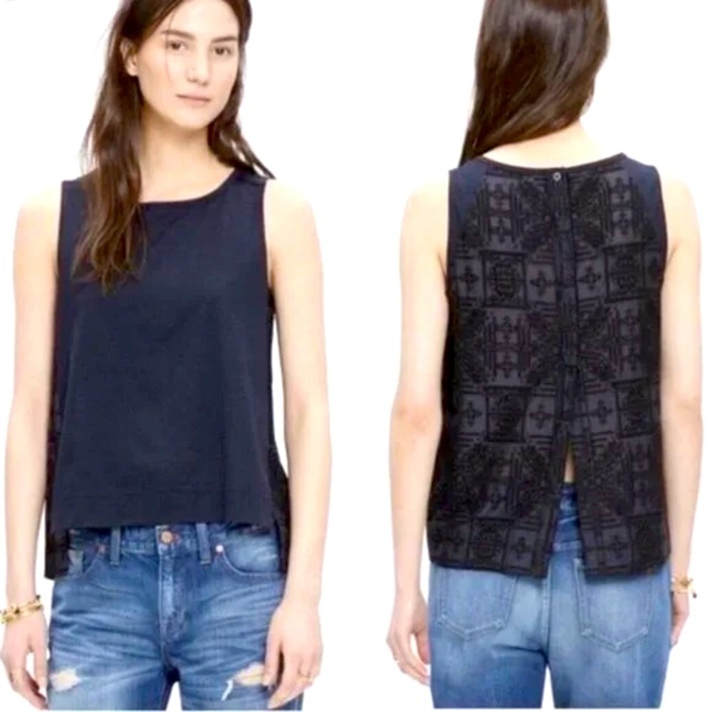 Madewell Womens Navy Blue Sleeveless Round Neck Flat Front Blouse Top Size M